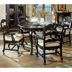 Set of 2 Dining Arm Chairs with Casters in Antique Black Finish