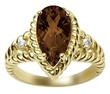 14k Yellow Gold Smoky Quartz and Created White Topaz Ring, Size 7 by Duneier of NY