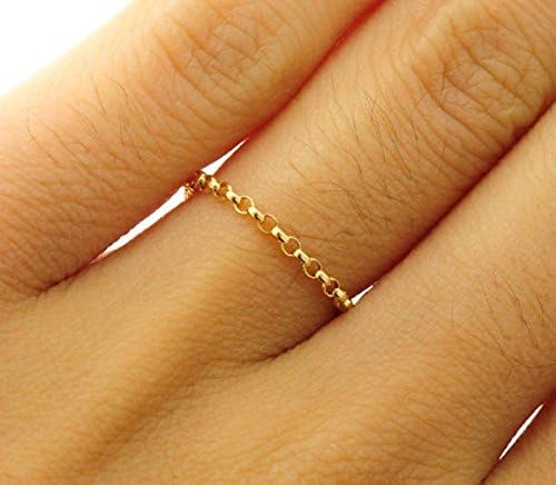 Gold chain ring, Custom Size, Thin and feminine, Minimum Jewelry, rolo chain, everyday jewelry