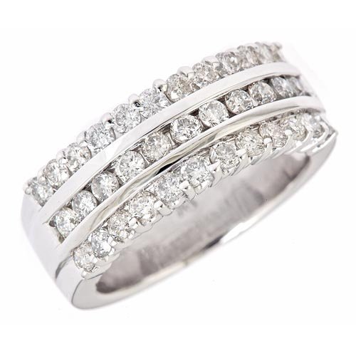 1.45ct 3-Row Diamond Women’s Wedding Band Ring in Prong,Channel Setting 14K White Gold ( VS Clarity, F Color)