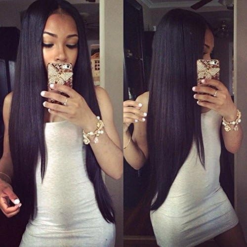 Rose Beauty Hair Natural Color Silk Straight Brazilian Virgin Hair Lace Front Human Hair Wig 130% Density Medium Cap Size Brown Lace For Black Women (12 inch)