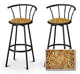 2 Cheetah Animal Print Specialty / Custom Black Barstools with Backrest Set ....