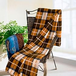 [Scotch Plaids - Yellow/Brown] Soft Coral Fleece Throw Blanket (71 by 79 inches)