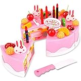 Lexitek birthday Children's Day gift Food Play Toy Set DIY cutting Pretend Play Birthday Party Cake with Candles for Children Kids babies girls Classic Toy 37pcs(New Outer Package)