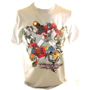 Transformers Mens T-Shirt - Gray w/ Classic Optimus Prime, BumbleBee, Hot Rod, Jazz & Others