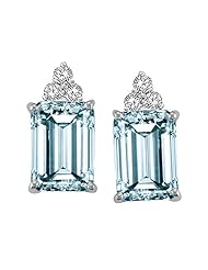 Tommaso Design (tm) Emerald Cut 8x6mm Genuine Aquamarine and Diamond Earrings