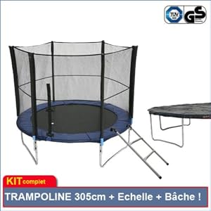 Alice's Garden - Trampoline rond Ø 305cm, son filet de sécurité de 1,80m de hauteur, sa bâche de protection et son échelle - Pack Mars - Trampoline de jardin | Qualité PRO.| Normes EU.
