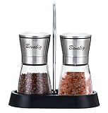 Salt and Pepper Spice Grinder Set with Unique Durable Stand - Premium Adjustable Coarseness Spice Grinder Mill Shaker - Best for your Himalayan Salt, Peppercorn and Spices