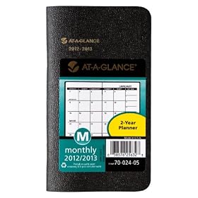 AT-A-GLANCE Recycled Two-Year Monthly Planner, 3 x 6 Inches, Black, 2012 (70-024-05)