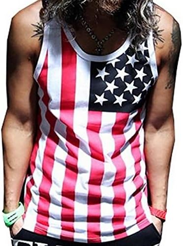Our Precious Mens American Flag Print Wave Tank Top Vest Tee Shirt Red L