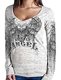 Hot Leathers Asphalt Angel Ladies Burnout Long Sleeve Tee (White, X-Large)