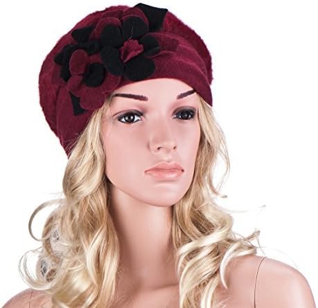 Womens Winter Angola Rabbit Fur Wool Flower Trim Beanie Cap Crochet Hat A036