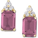 14K Yellow Gold Pink Tourmaline and Diamond Earrings