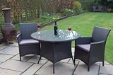 Milano Deluxe Rattan Dining Set, 2 Armchairs with Cushions and a 110cm round table with an Aluminium Frame for All Year Outdoor and Indoor use.