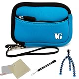 Baby Blue – Black Trim Slim Protective Soft Neoprene Cover Carrying Case Sleeve with Extra Pocket for Samsung AQ100 CL80 DualView ST100 DualView ST600 DualView ST700 ES80 HZ10W HZ30W HZ35W MultiView MV800 PL20 PL90 PL200 SH100 SL50 Point and Shoot Digital Camera + Includes Grey 6 Inch Mini Flexi Tripod + Includes a anti glare screen protector, will protect from any small scratches and dirt
