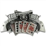 Royal Flush with Crossed Revolvers Belt Buckle