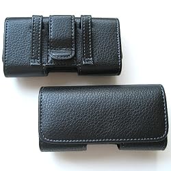 Sharp Sidekick 2008 Black Leather Horizontal Belt Loop & Belt Clip Case