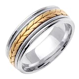 14K White Gold Two-Tone Braided Mens Wedding Band Ring 8mm