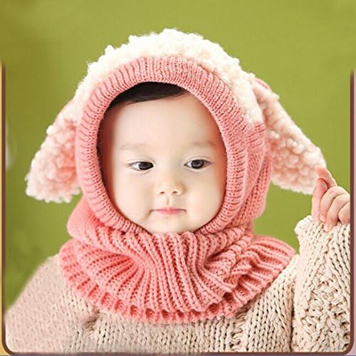Ismell Baby Girls Boys Warm Knitted Woolen Coif Hood Scarf Caps Baby Gift,6 - 12 Months (Pink)