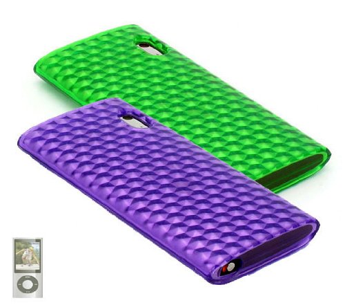 Purple and Green 3d Diamond Crystal Candy Form fitted Skin Case for Apple Ipod Nano5 Nano 5g 5th Generation + LCD Screen Protector Film