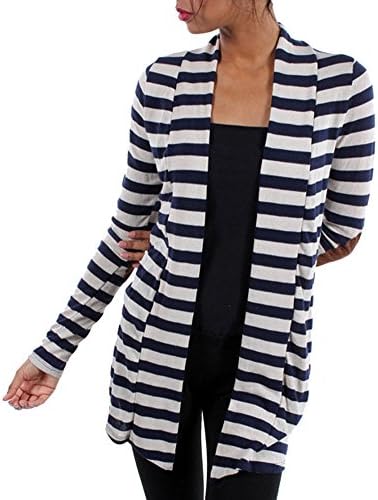 Gravity Threads Women's Camel Suede Patch Striped Cardigan, Navy L