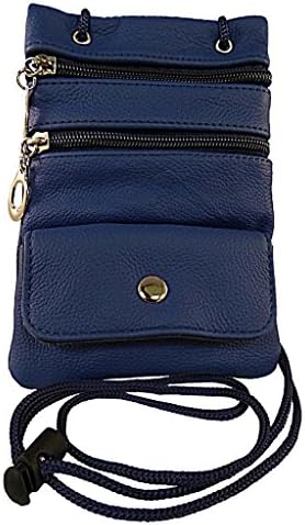Leather Neck Pouch - Blue