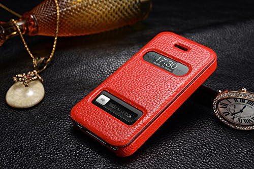 Hi5Gadget KC Series Luxury Double View Window Leather Case for Apple iPhone 4S/4 Cell Phone Protector (dark red))