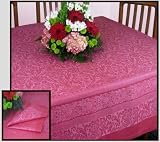 Armani International, Regale Collection, European Made Tablecloths (70x90-inch Rectangular) and Napkins-Set, Jacquard Linen-Cotton, Soft French Cranberry Color, 7-pc