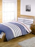 Nautical Stripe Denim Blue Natural Red Double Duvet Set