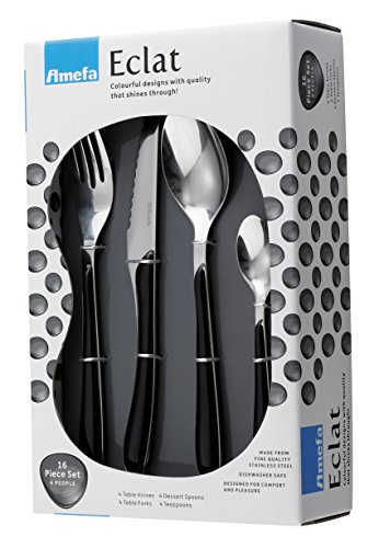 Amefa16-Piece Eclat Black Flatware Set, Silver