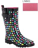 Capelli New York Shiny Candy Dots Printed Ladies Short Rain Boot Black Combo 9