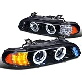 97 - 03 BMW 5 SERIES LED SIGNAL GLOSSY BLACK HOUSING HALO PROJECTOR HEAD LIGHTS by Spec-D Tuning