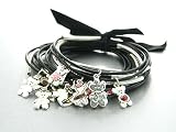 Adorable 15 Multi-Layered Teddy Bear Themed Charm Bangle Bracelets Silver & Black