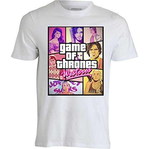 Game Of Thrones Gta V San Andreas Westeros Series Stark Khaleese Rare T Shirt Homme Blanc