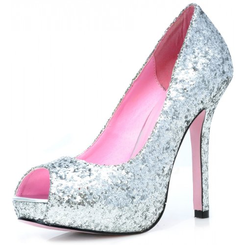 Ellie Shoes Ellie Shoes Sexy Silver Glitter Open Toe Pump Hi Heel Shoes US sz 9