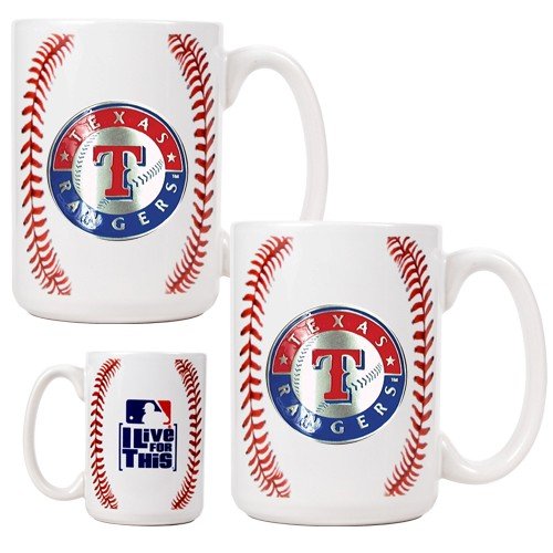 MLB Texas Rangers Two Piece Ceramic Gameball Mug Set - Primary Logo