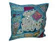 Vintage Sari Patchwork Deep Sky Blue Beaded Pillow Cushion Covers 24 Inch
