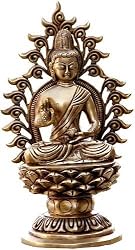 Sitting Buddha Brass Statue Sculpture 6 x 4.25 x 10.5 inches (mst334)