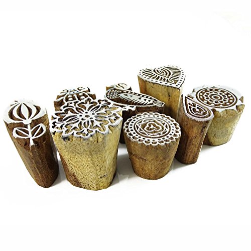 Indianbeautifulart Wooden Textile Stamps Decorative Printing Block Lots Of 8 Pcs