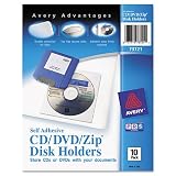 Avery��� Self-Adhesive CD, DVD and Zip Disk Sleeve, Peel-Off Backing, Clear, 10 per Pack