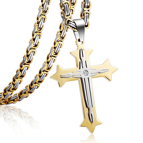 Trendsmax Mens Chain Boys Stainless Steel Cross Pendant Necklace 5mm 22-30inches Byzantine Necklace