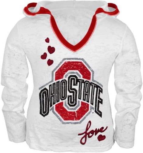 Ohio State Buckeyes - Girls Juvy Burnout Hooded Long Sleeve - Juvy 8 White