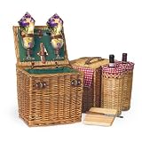 Vino Hunter Green With Purple Grapes 10.75 Inches Willow Basket With Wine & Cheese Service