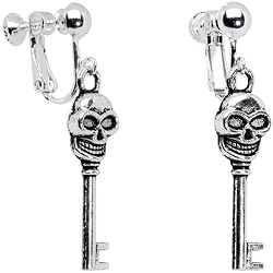 Skull Skeleton Key Clip On Earrings