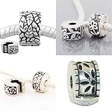 Four (4) Pack Of Floral Design Clip Lock Stopper Beads. Fits Pandora Style Bracelets European Charm Bead Bracelets Free 4 Clear Silicone Rubber Stopper Rings. (One For Each Clip) (You Will Receive The Exact Beads In The Picture. Email For Special Requests. Thanks) Best Deal On Amazon!!!!!