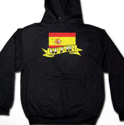 Spain Banner International Soccer Sweatshirt, Espana Soccer Mens Hoodie, Old School Tattoo Style Design, X-Large, Navy