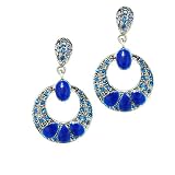 Blue Rhinestone Circle Dangle Earrings