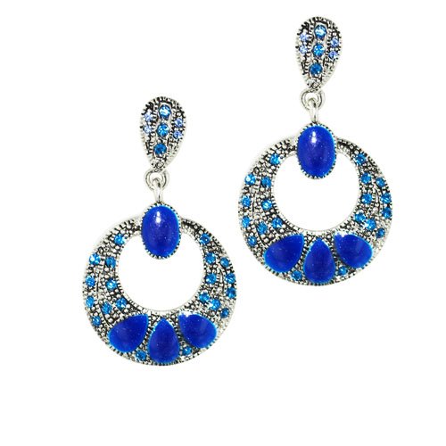 Blue Rhinestone Circle Dangle Earrings