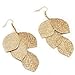 Gold Tone Hammered Leaf Drop Earrings - 10cm title=