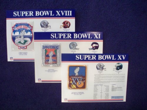 LA / Oakland Raiders NFL Super Bowl Patch Complete Set 1976 1980 1983 Willabee Ward Stat Panel Card